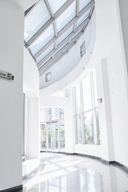 A closeup of a modern white building interior