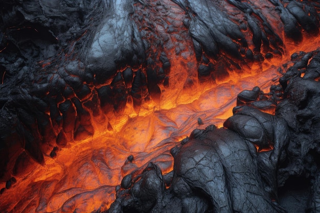 Closeup of molten lava in a volcanic crater