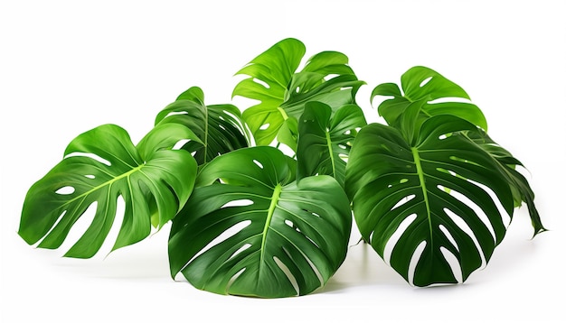 Closeup of monstera leaves isolated white background
