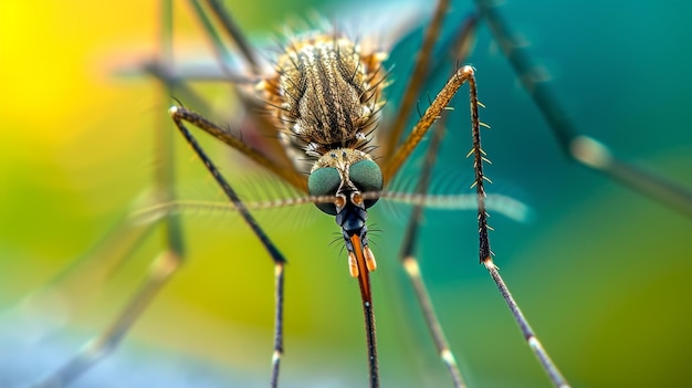 Closeup of Mosquito on Green Surface