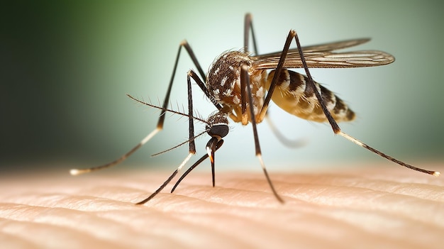 Photo closeup of a mosquito on someones skin