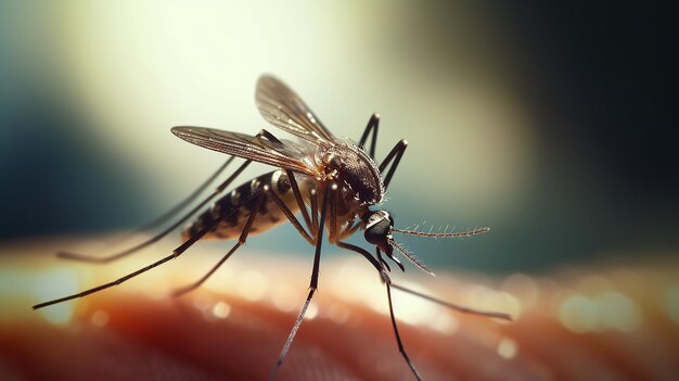 Photo closeup of a mosquito on someones skin