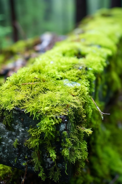 Photo closeup of moss growing on a stone wall in a forest