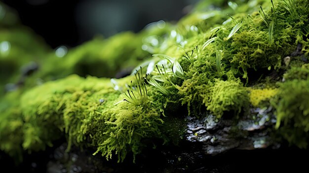 苔むした岩をクローズアップ