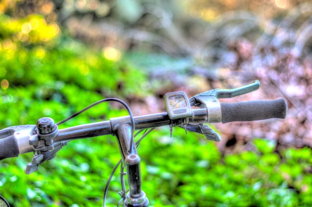 Closeup of mountain bike in a country