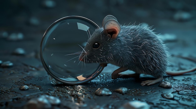 Photo a closeup of a mouse looking at a magnifying glass