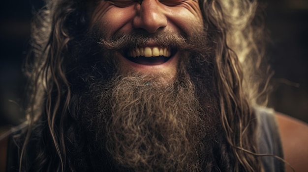 Closeup The mouth beautiful beard and smiles