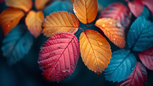 Photo closeup of multicolored autumn foliage