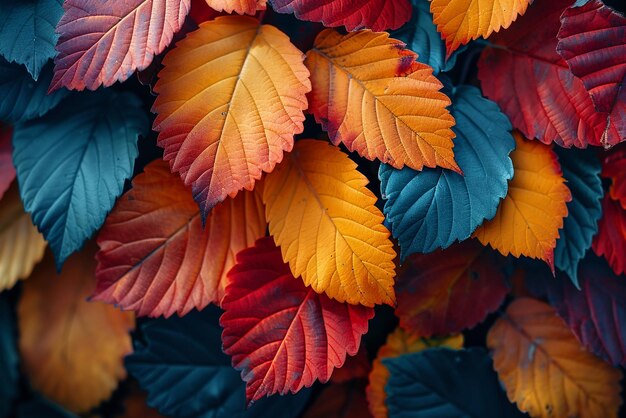 Photo closeup of multicolored autumn foliage