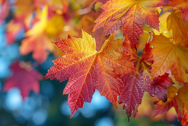 Photo closeup of multicolored autumn foliage