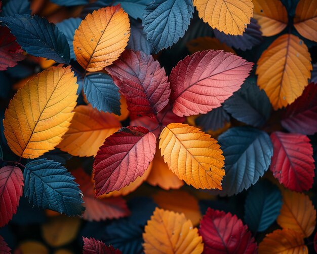 Closeup of multicolored autumn foliage