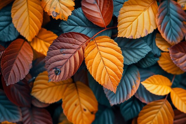 Photo closeup of multicolored autumn foliage