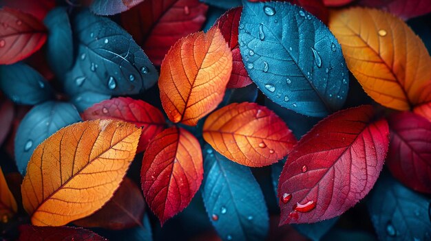 Photo closeup of multicolored autumn foliage