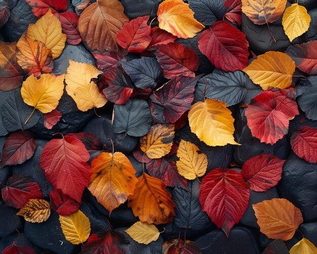 Photo closeup of multicolored autumn foliage