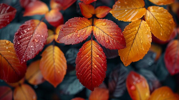 Photo closeup of multicolored autumn foliage