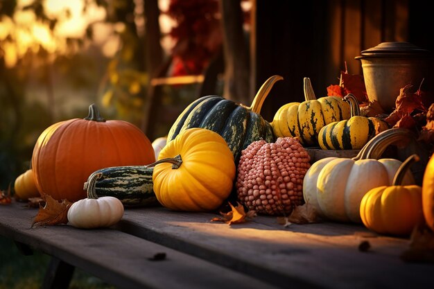 CloseUp of MultiColored Pumpkins of Different Varieties