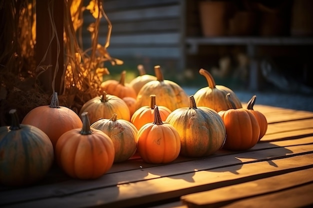 CloseUp of MultiColored Pumpkins of Different Varieties