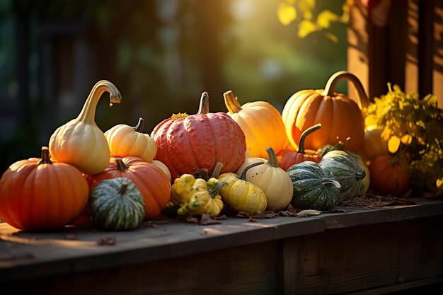 CloseUp of MultiColored Pumpkins of Different Varieties