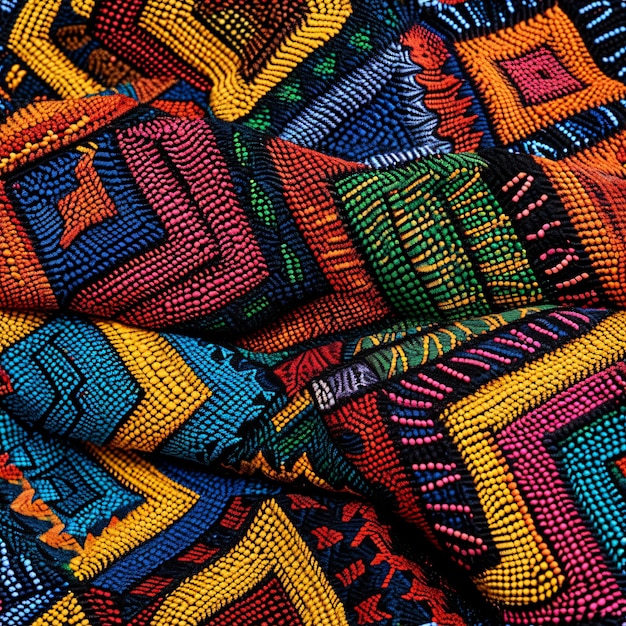 Closeup of a multicolored traditional African textile