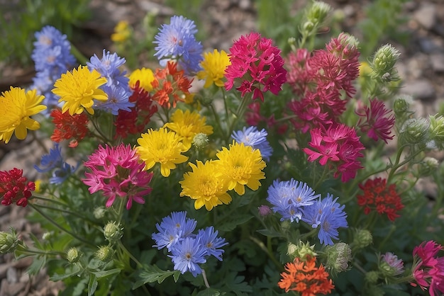 Closeup of a multicolored wildflower cluster