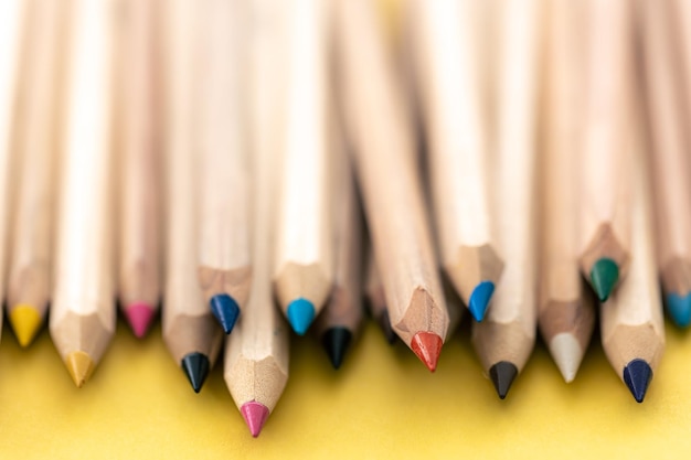 Closeup multicolored wooden pencils for drawing isolated