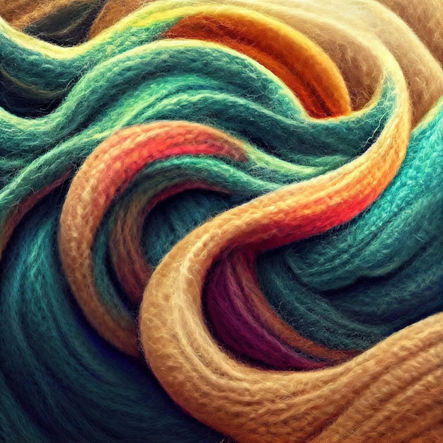 Closeup multicolored yarn line together fabric texture background