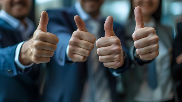 Closeup of Multiple Thumbs Up Team Success and Approval Gesture Business Team Celebrating Victory Positive Feedback Concept AI