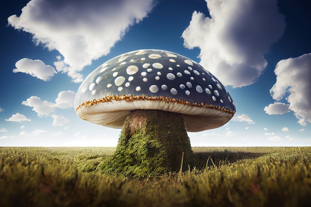 Closeup Of Mushroom Growing On Field Against Sky Generative Ai