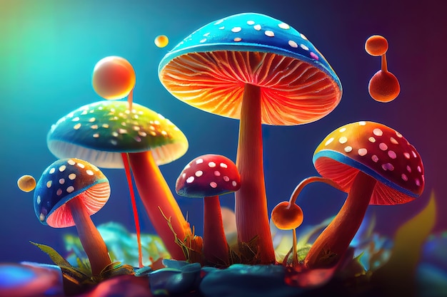 Closeup of mushrooms colorful Generative Ai