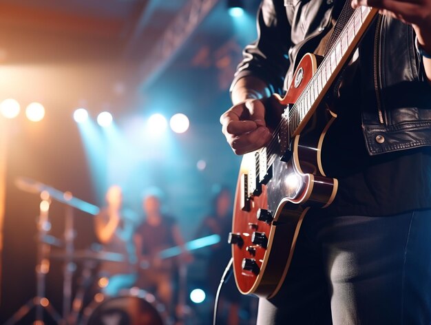 Closeup of musician playing electric guitar