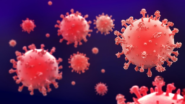 Closeup of mutant virus Coronavirus 2019nCov and influenza virus Corona virus mutation3d render