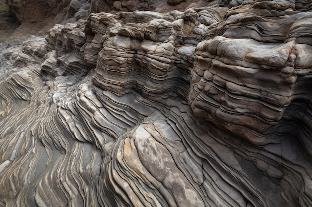 Closeup of natural rock formation with intricate textures and patterns visible