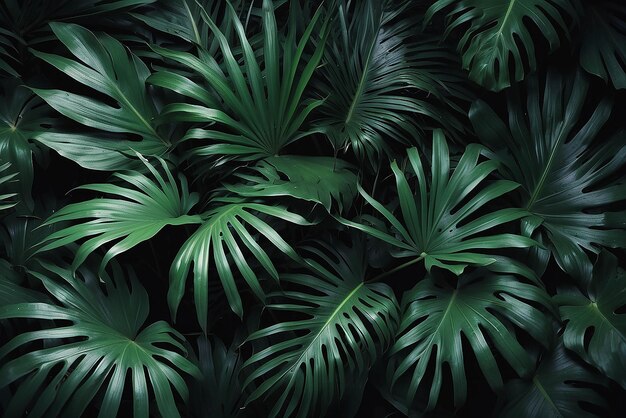 Photo closeup nature view of green leaf and palms background flat lay dark nature concept tropical leaf
