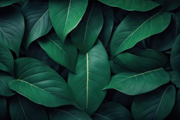 Близкий вид природы, текстура зеленого листа, темные обои, концепция природы, фон, тропический лист