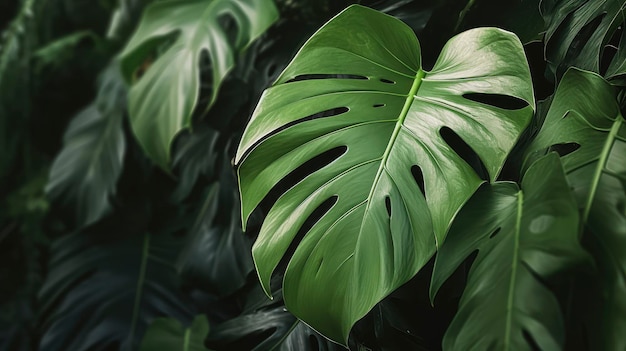 Closeup nature view of tropical green leaf