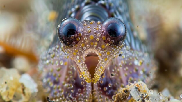 Foto un primo piano della testa di un nematode che mostra le sue parti della bocca e le strutture sensoriali del suo corpo