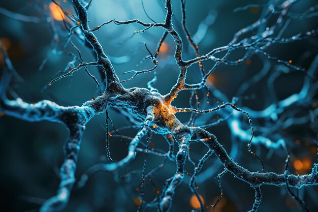 Photo a closeup of a nerve cell with a blue background generative ai