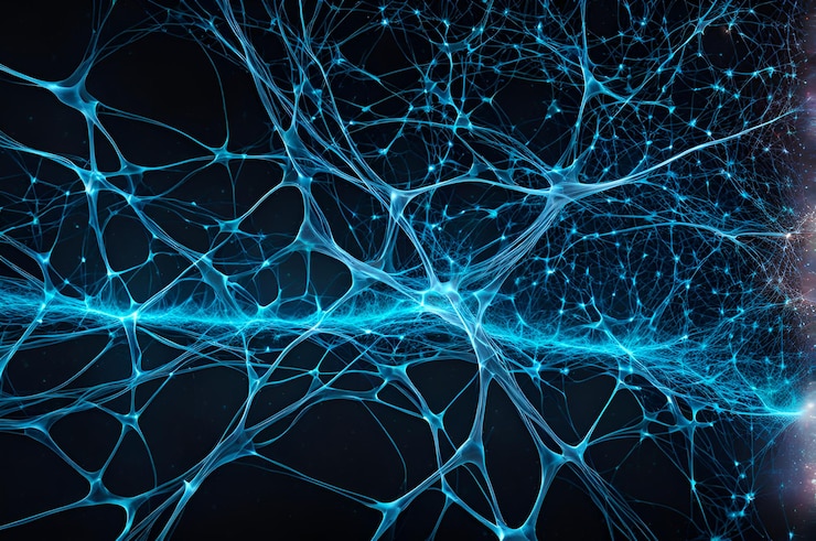 Photo closeup of a network of neurons in the brain brain cells connect forming a digital scene