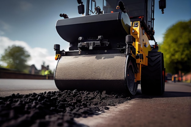 Closeup of new asphalt being laid on road surface