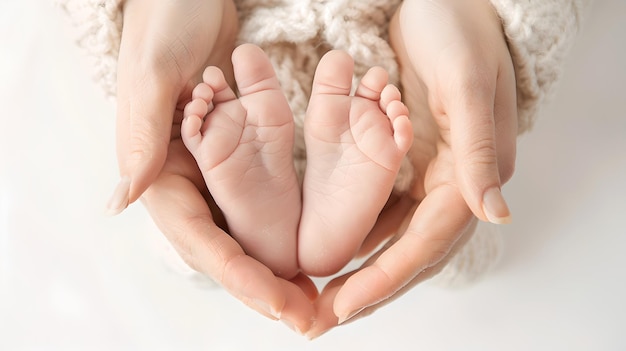 Closeup of Newborn Baby Feet Cradled in Mothers Hands The Tender Touch of Parenthood Capturing the Essence of New Life Perfect for Family and Health Themes AI