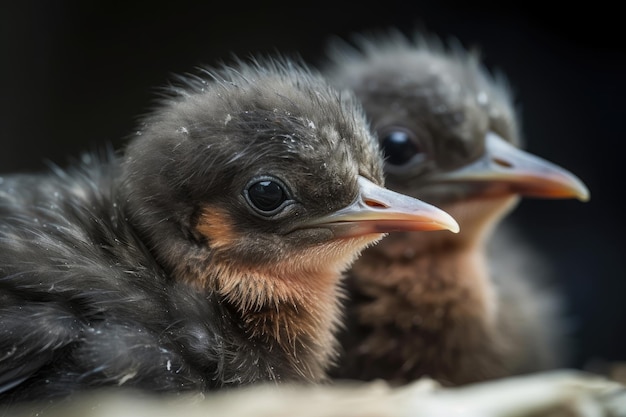 Closeup of newborn birds with their beak and feathers in perfect detail created with generative ai