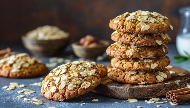 Photo closeup of oat cookies light background tasty and sweet food delicious bakery culinary concept