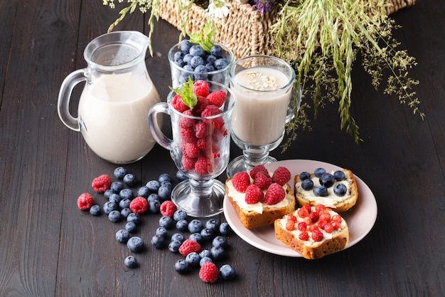 Closeup of oat milk, the concept of a vegetarian diet