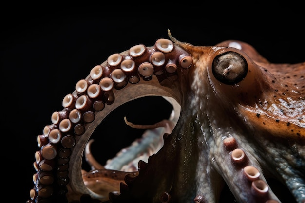 Primo piano del tentacolo di mostri kraken di polpo con le sue ventose e denti taglienti visibili