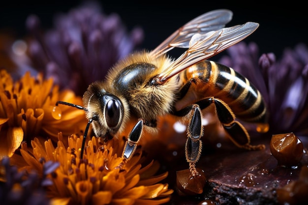 Клоуз-ап пчелы, собирающей пыльцу.
