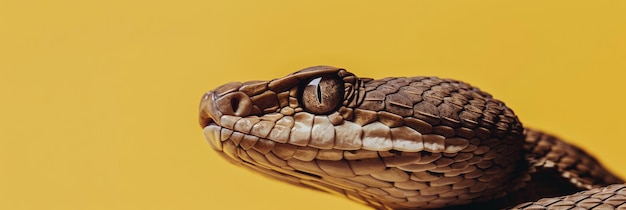 Фото Крупный снимок коричневой змеи на желтом фоне