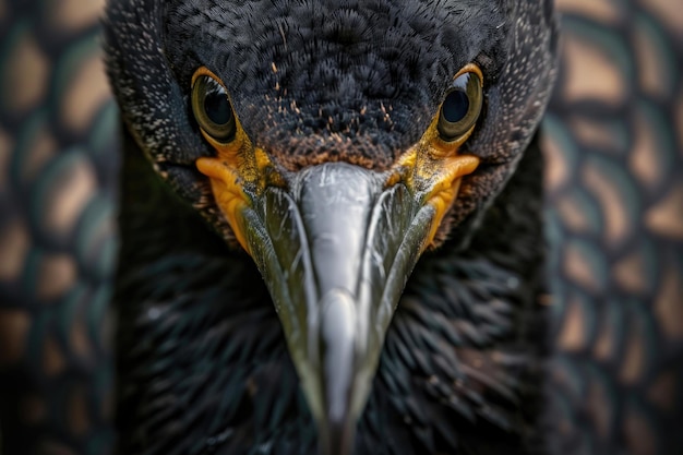 Фото Близкий взгляд на лицо корморана, показывающий его интенсивный взгляд и отличительные черты