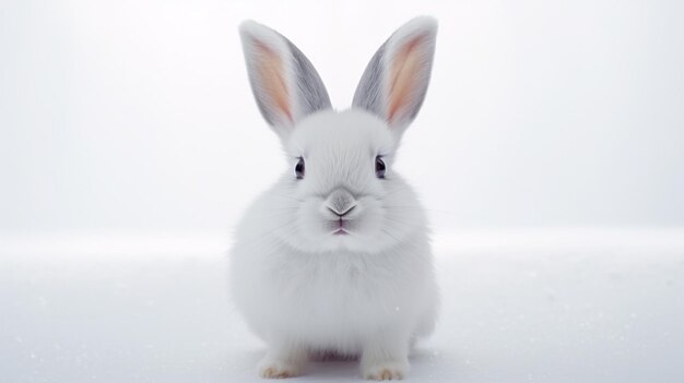 Фото Близкий снимок милого кролика в белой сцене повернитесь, чтобы посмотреть спереди