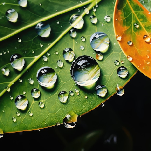 写真 自然 の 緑 の 葉 に 落ちる 露 の  の 近く の 写真