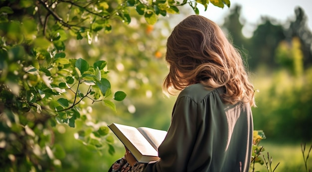 写真 読書をしている女の子のクローズアップ 絵本を読んでいる美しい若い女性